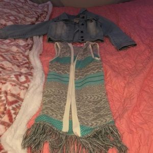 A Jean jacket and a cardigan